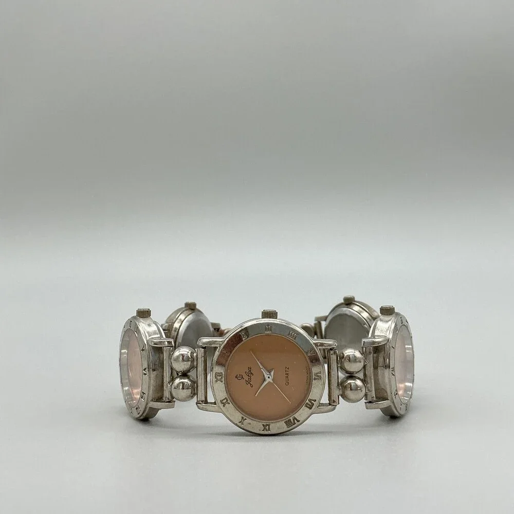 Vintage Jalga Womens Watch 25mm Bronze Dial Silver Tone Penny Coin Band 8.5